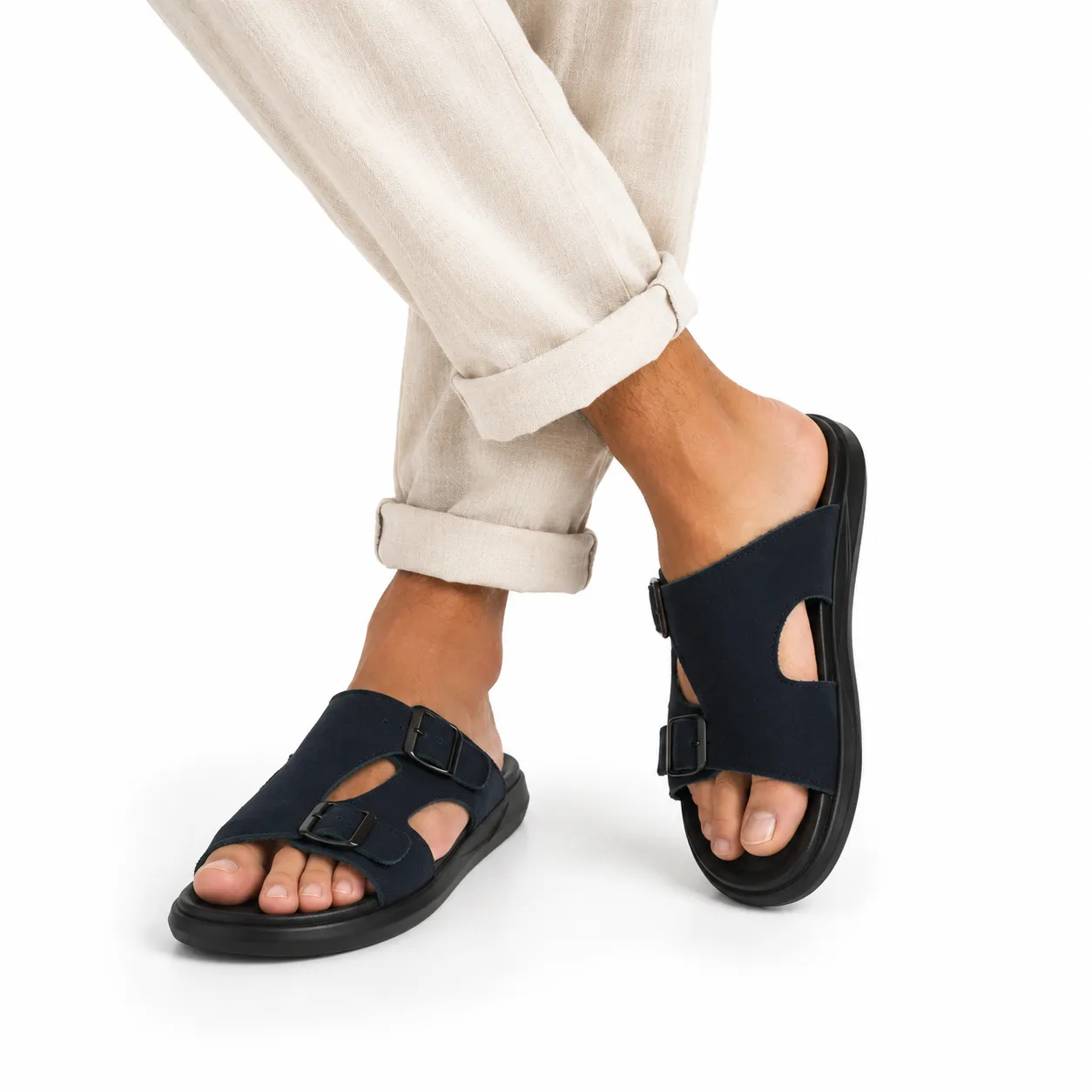 Sandales pour homme 035 noir daim nibique  miniature